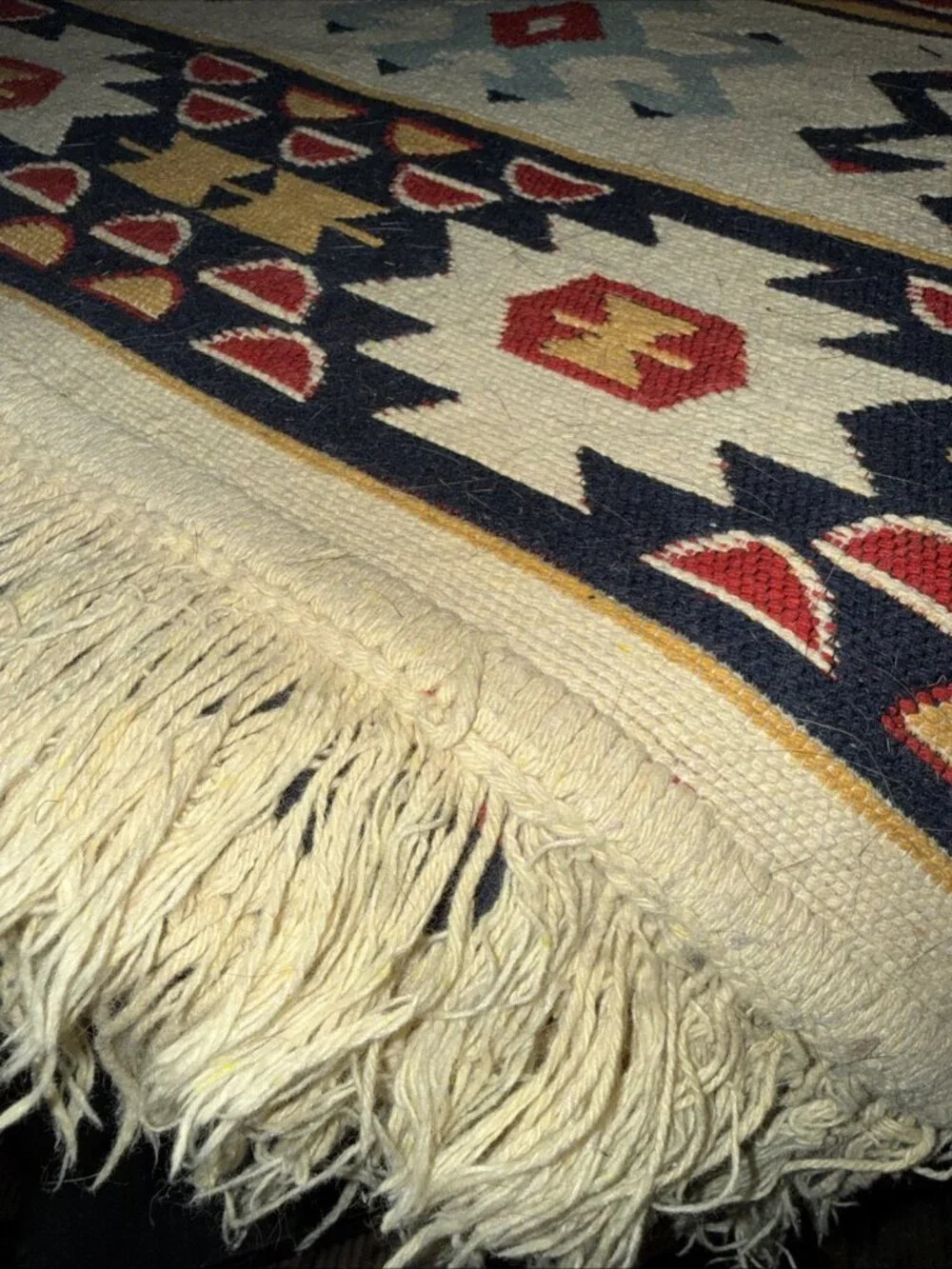 Aztec Indian Mat Rugs (2) Hand Woven Wool Reversible Multicolor 33.5”L x 21.5”W